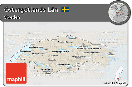 Shaded Relief Panoramic Map of Östergötlands Län, lighten