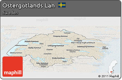 Shaded Relief Panoramic Map of Östergötlands Län, lighten