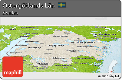 Shaded Relief Panoramic Map of Östergötlands Län, physical outside