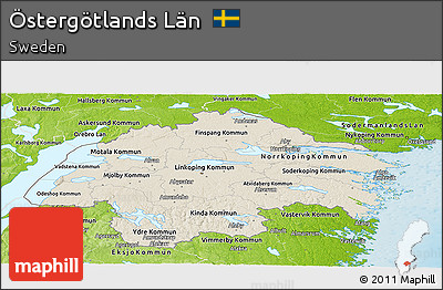 Shaded Relief Panoramic Map of Östergötlands Län, physical outside