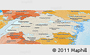 Shaded Relief Panoramic Map of Östergötlands Län, political shades outside