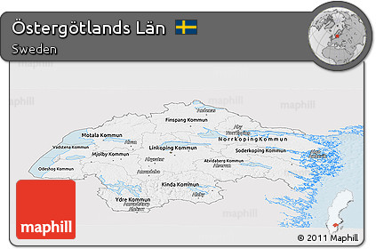 Silver Style Panoramic Map of Östergötlands Län, single color outside
