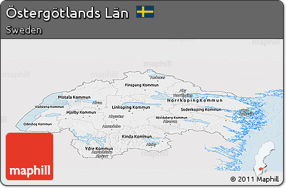 Silver Style Panoramic Map of Östergötlands Län, single color outside