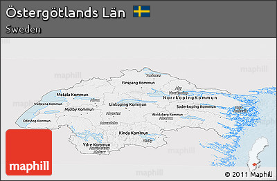 Silver Style Panoramic Map of Östergötlands Län, single color outside