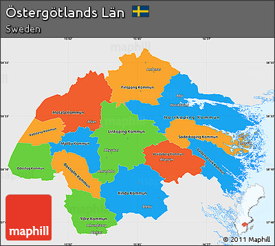 Political Simple Map of Östergötlands Län, single color outside
