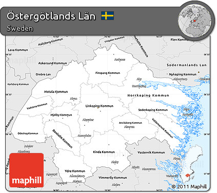 Silver Style Simple Map of Östergötlands Län