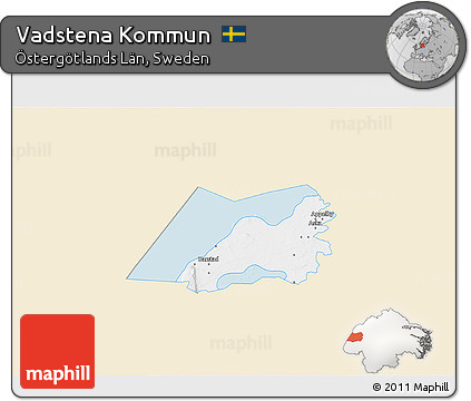 Classic Style 3D Map of Vadstena Kommun, single color outside