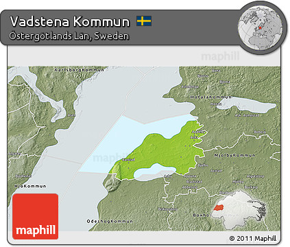 Physical 3D Map of Vadstena Kommun, semi-desaturated