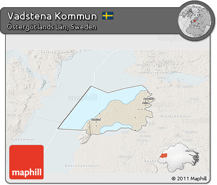 Shaded Relief 3D Map of Vadstena Kommun, lighten
