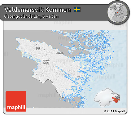 Gray 3D Map of Valdemarsvik Kommun, single color outside