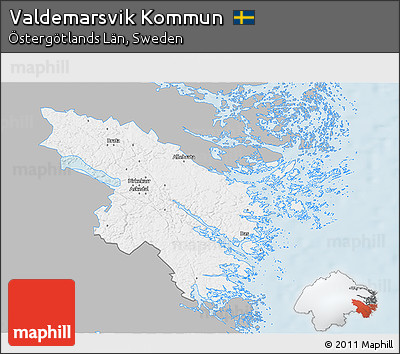 Gray 3D Map of Valdemarsvik Kommun, single color outside