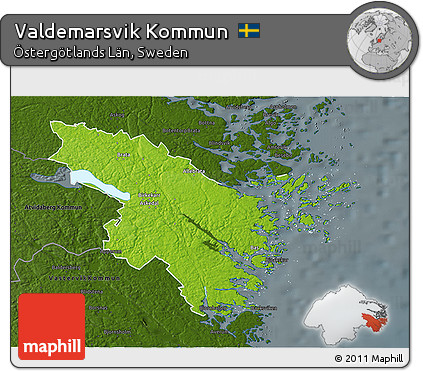 Physical 3D Map of Valdemarsvik Kommun, darken
