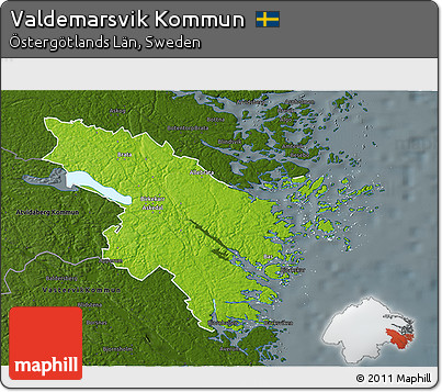 Physical 3D Map of Valdemarsvik Kommun, darken
