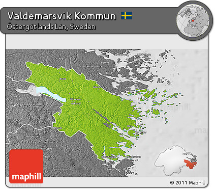 Physical 3D Map of Valdemarsvik Kommun, desaturated