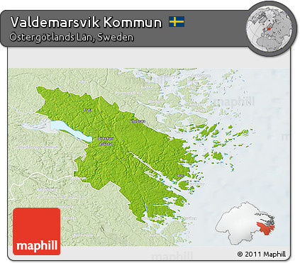 Physical 3D Map of Valdemarsvik Kommun, lighten