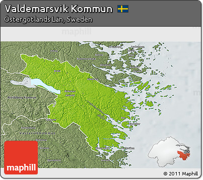 Physical 3D Map of Valdemarsvik Kommun, semi-desaturated