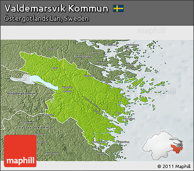 Physical 3D Map of Valdemarsvik Kommun, semi-desaturated
