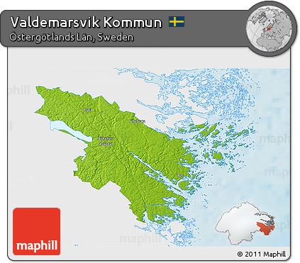 Physical 3D Map of Valdemarsvik Kommun, single color outside