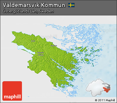 Physical 3D Map of Valdemarsvik Kommun, single color outside