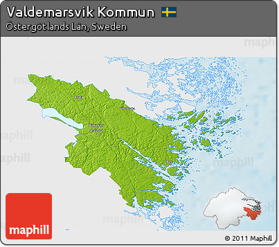Physical 3D Map of Valdemarsvik Kommun, single color outside