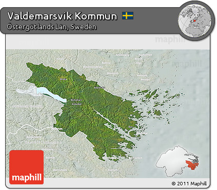 Satellite 3D Map of Valdemarsvik Kommun, lighten