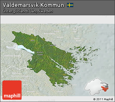 Satellite 3D Map of Valdemarsvik Kommun, lighten