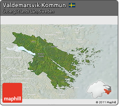 Satellite 3D Map of Valdemarsvik Kommun, lighten