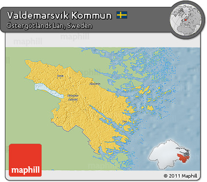 Savanna Style 3D Map of Valdemarsvik Kommun, single color outside