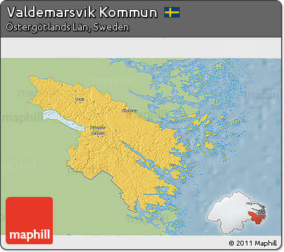Savanna Style 3D Map of Valdemarsvik Kommun, single color outside