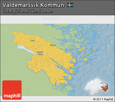 Savanna Style 3D Map of Valdemarsvik Kommun, single color outside