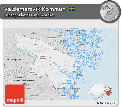 Silver Style 3D Map of Valdemarsvik Kommun