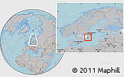 Gray Location Map of Valdemarsvik Kommun, highlighted parent region, within the entire country, hill shading