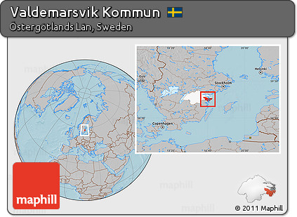 Gray Location Map of Valdemarsvik Kommun, highlighted parent region, hill shading