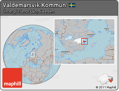 Gray Location Map of Valdemarsvik Kommun, highlighted parent region, hill shading