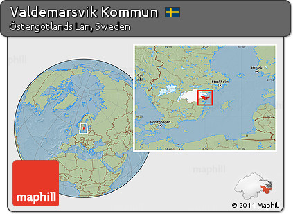 Savanna Style Location Map of Valdemarsvik Kommun, highlighted parent region, hill shading