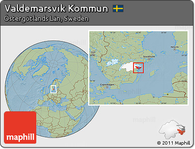 Savanna Style Location Map of Valdemarsvik Kommun, highlighted parent region, hill shading