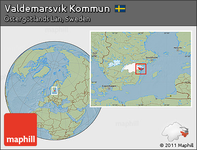 Savanna Style Location Map of Valdemarsvik Kommun, highlighted parent region, hill shading