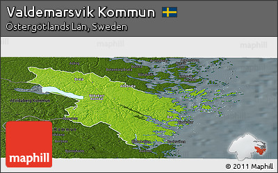Physical Panoramic Map of Valdemarsvik Kommun, darken