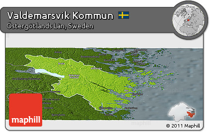 Physical Panoramic Map of Valdemarsvik Kommun, darken