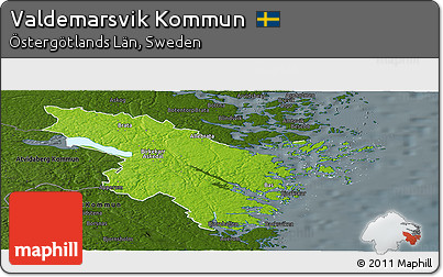 Physical Panoramic Map of Valdemarsvik Kommun, darken
