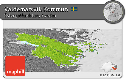 Physical Panoramic Map of Valdemarsvik Kommun, desaturated