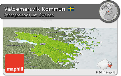Physical Panoramic Map of Valdemarsvik Kommun, semi-desaturated