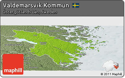 Physical Panoramic Map of Valdemarsvik Kommun, semi-desaturated