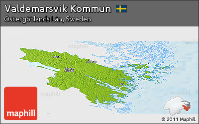 Physical Panoramic Map of Valdemarsvik Kommun, single color outside
