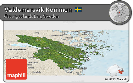 Satellite Panoramic Map of Valdemarsvik Kommun, shaded relief outside