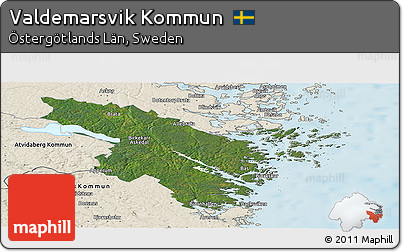 Satellite Panoramic Map of Valdemarsvik Kommun, shaded relief outside