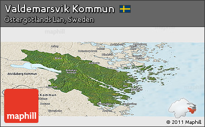 Satellite Panoramic Map of Valdemarsvik Kommun, shaded relief outside