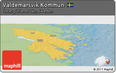 Savanna Style Panoramic Map of Valdemarsvik Kommun, single color outside