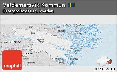 Silver Style Panoramic Map of Valdemarsvik Kommun