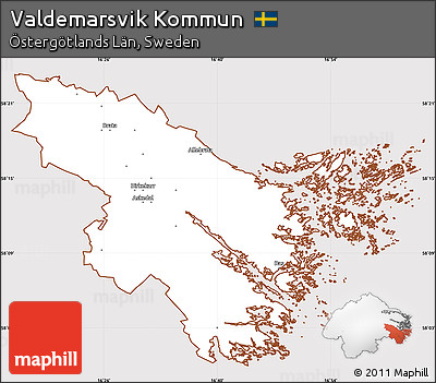Classic Style Simple Map of Valdemarsvik Kommun, cropped outside